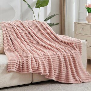 Super Soft Throw Blanket Pink Premium Silky Flannel Fleece 3D Ribbed